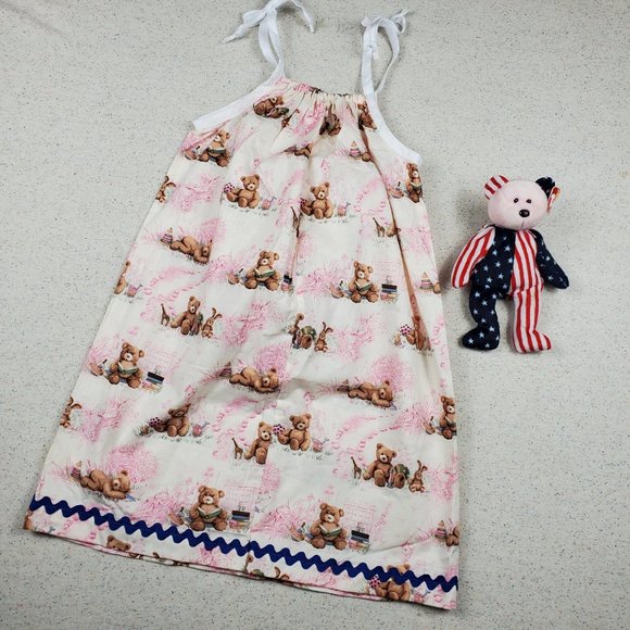 Homemade Bear Print Tie Strap Pillowcase Dress kids 6 - Picture 6 of 6